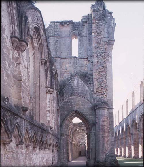 Photograph showing the presbytery south aisle from east of the abbey church at Fountains