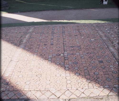 Photograph showing the presbytery tile pavement of the abbey church at Fountains