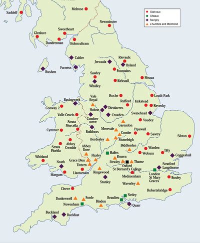 Map of the Cistercian abbeys in England.