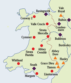 Map of the Cistercian abbeys in Wales