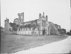 Photograph showing the church at Kirkstall Abbey from the north west taken before the programme of conservation in 1892-6.