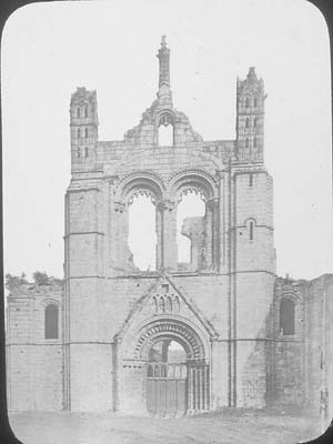 View of the west front of the church at Kirkstall Abbey. Possibly taken before the conservation works of 1892-6.